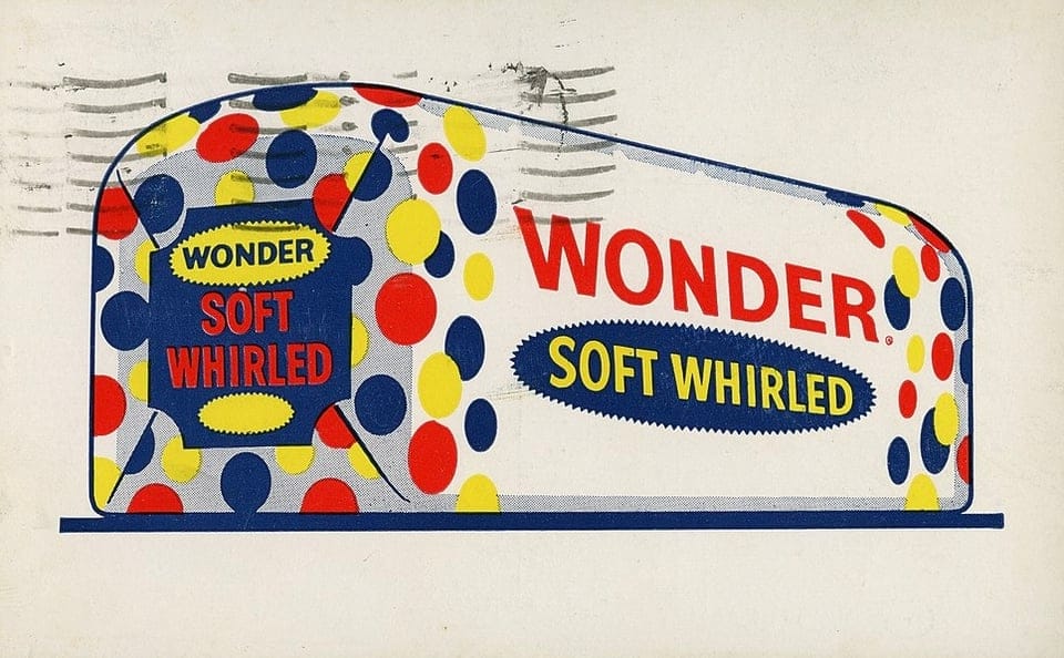 Image of a 1961 postcard advertising Wonder Bread